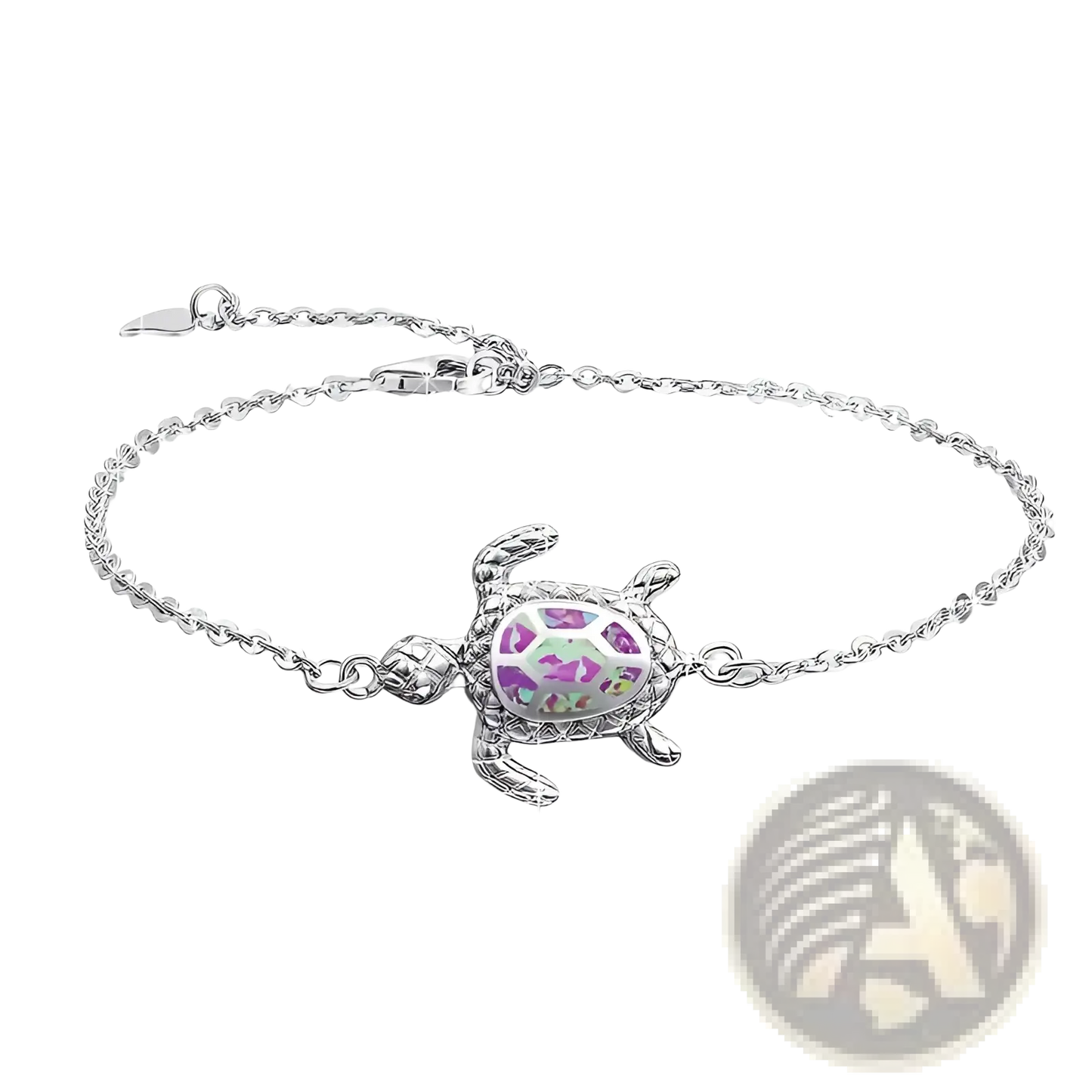 Silver Sea Turtle Opal Inlay Anklet