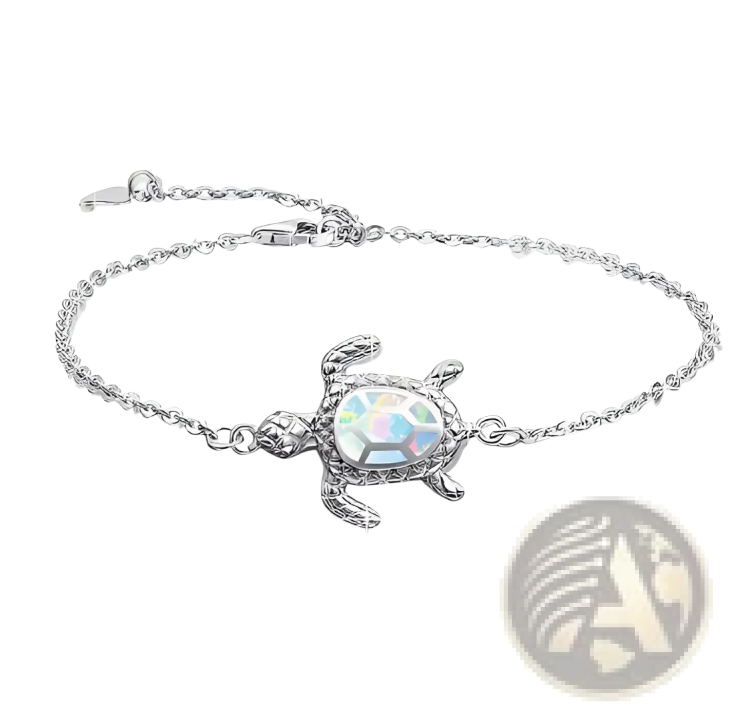 Silver Sea Turtle Opal Inlay Anklet