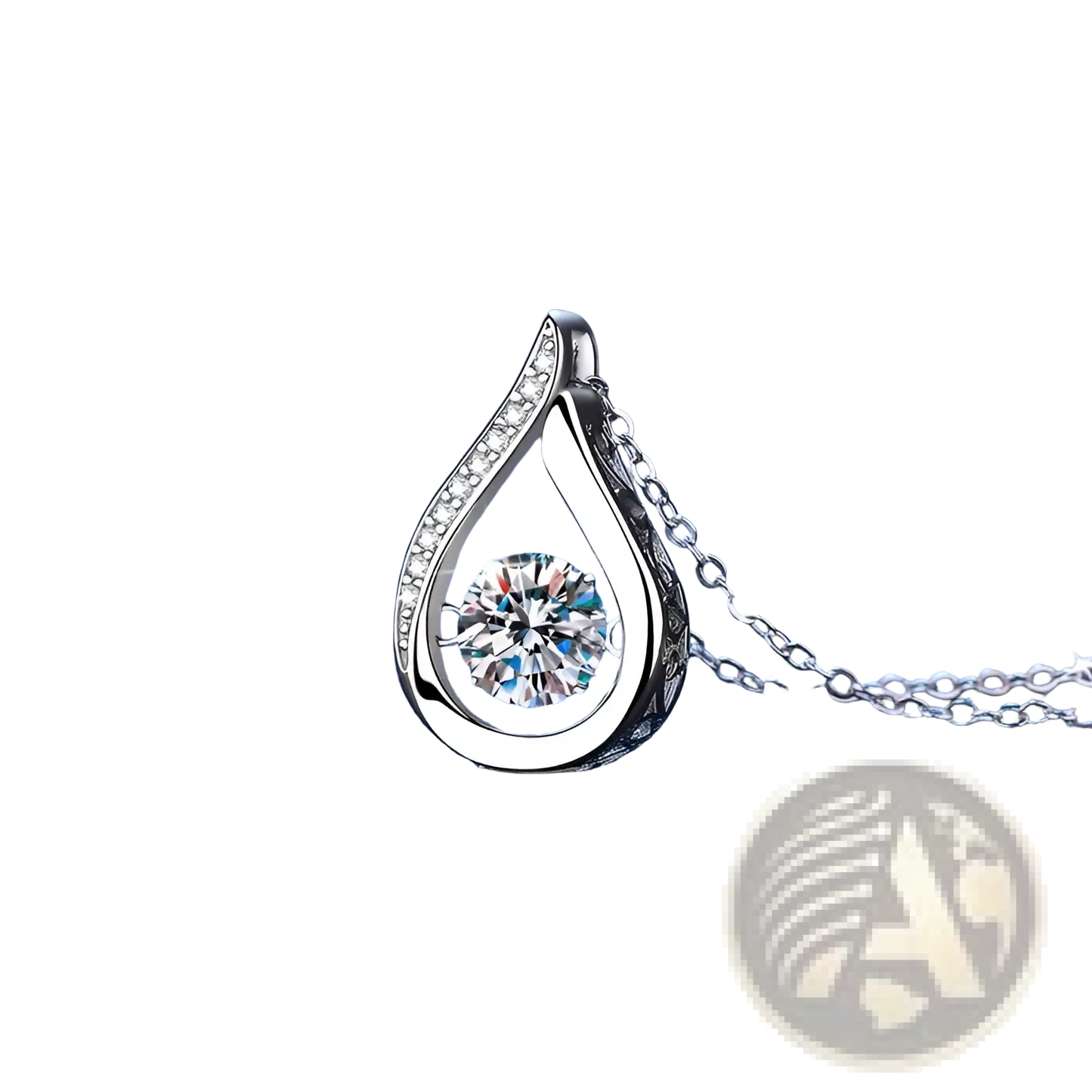 Silver Teardrop Crystal Pave Diamond Pendant Necklace