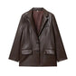 Women's Straight Brown Faux Leather Blazer