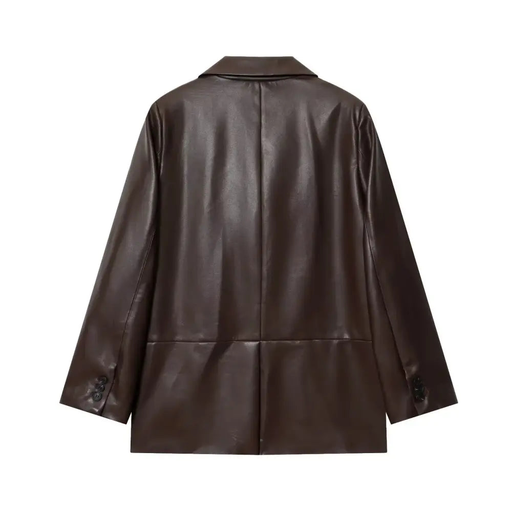 Women's Straight Brown Faux Leather Blazer