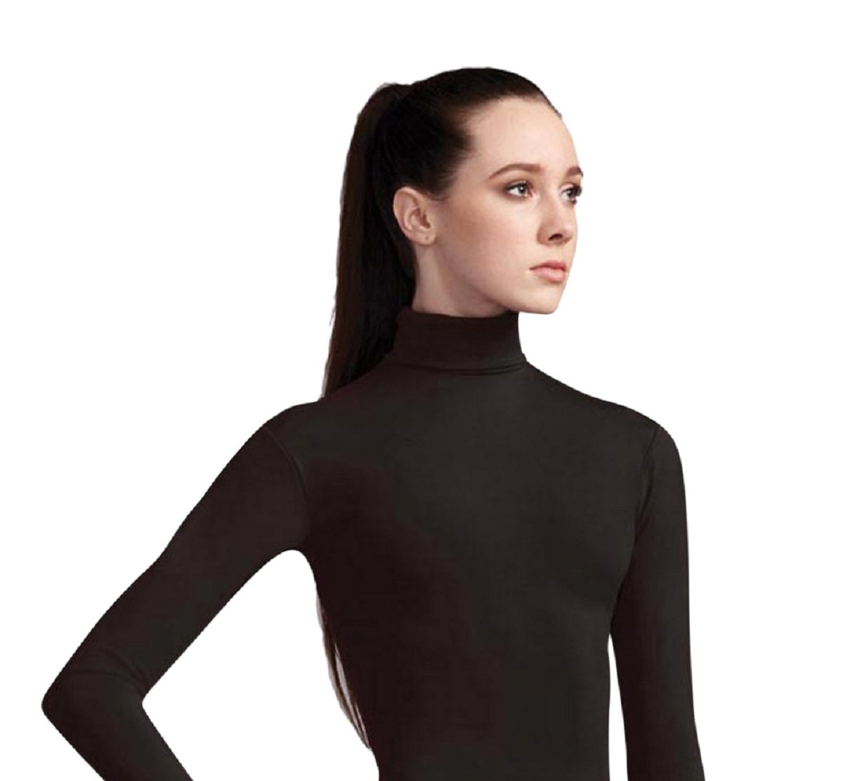 Vestido de malha de gola alta feminina Capezio, manga comprida, preto, tamanho X-S