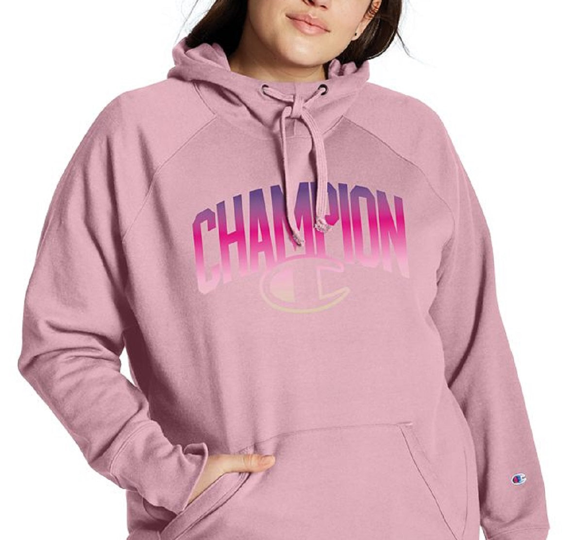 Moletom com capuz feminino Champion Powerblend Graphic roxo tamanho 1X