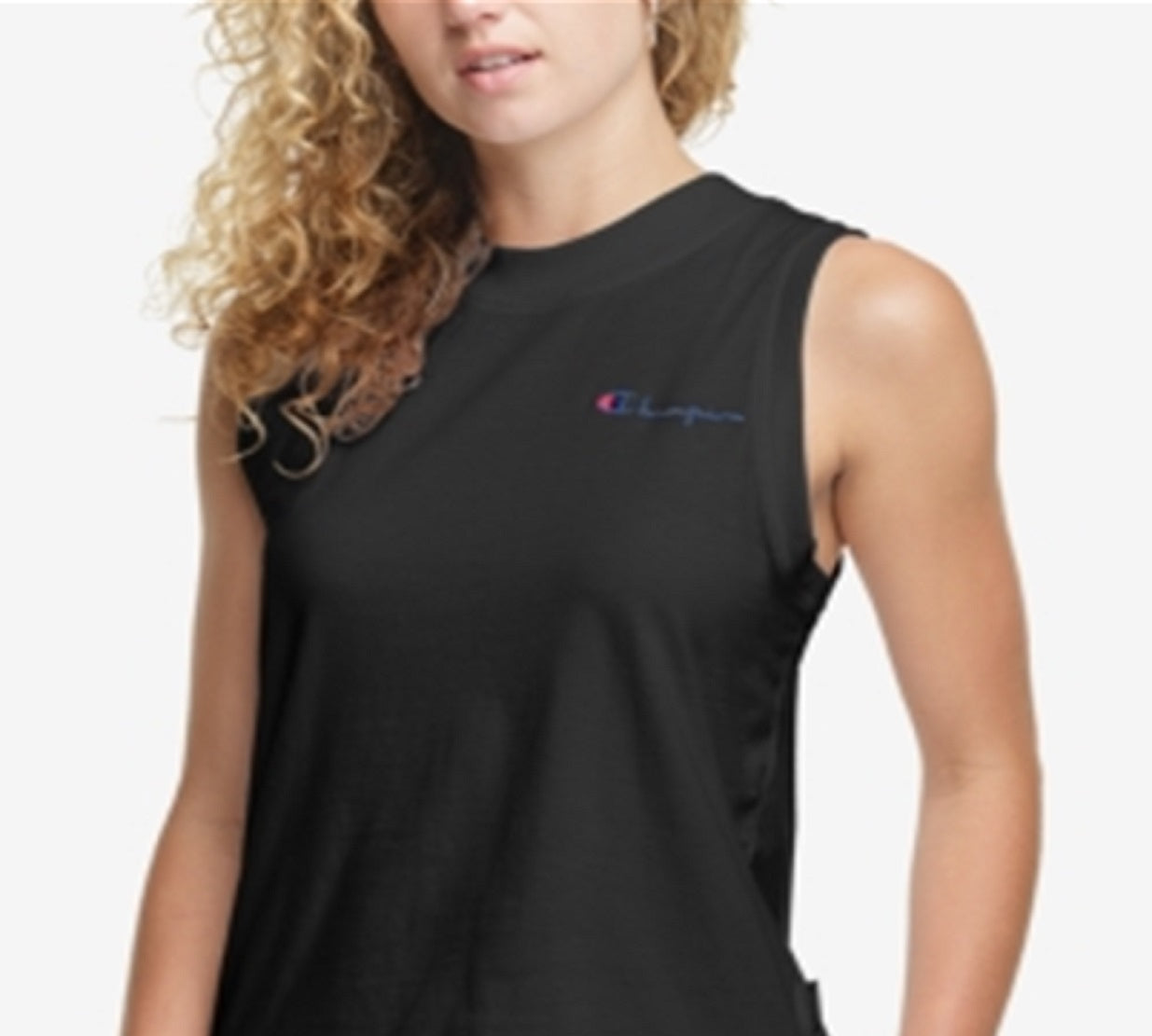 Blusa sem mangas Champion feminina, gola redonda, preta, tamanho extragrande
