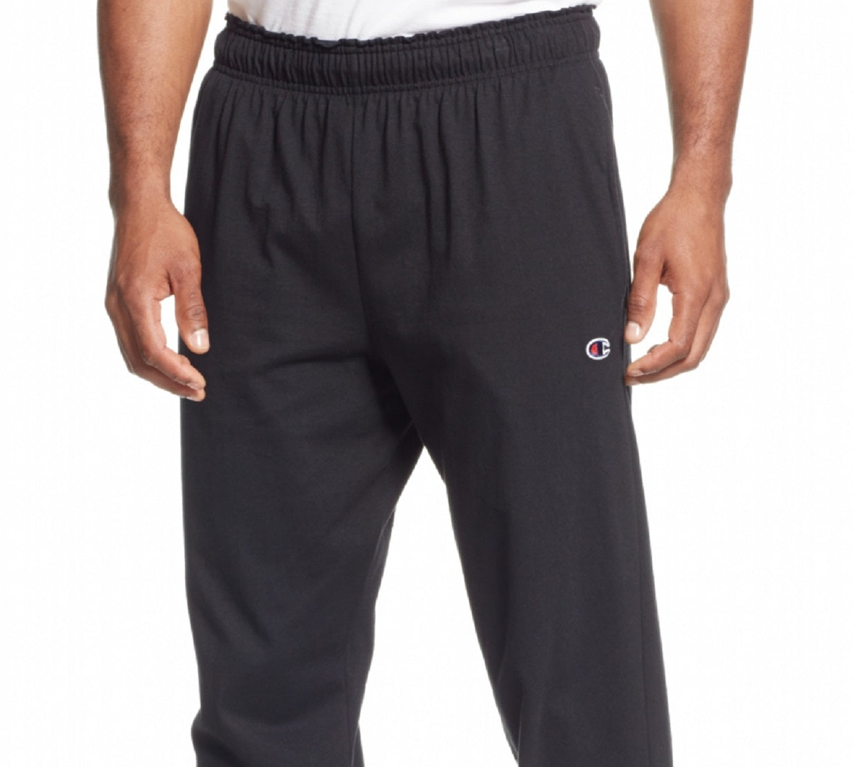 Calças de malha com faixas Champion masculinas, pretas, tamanho médio