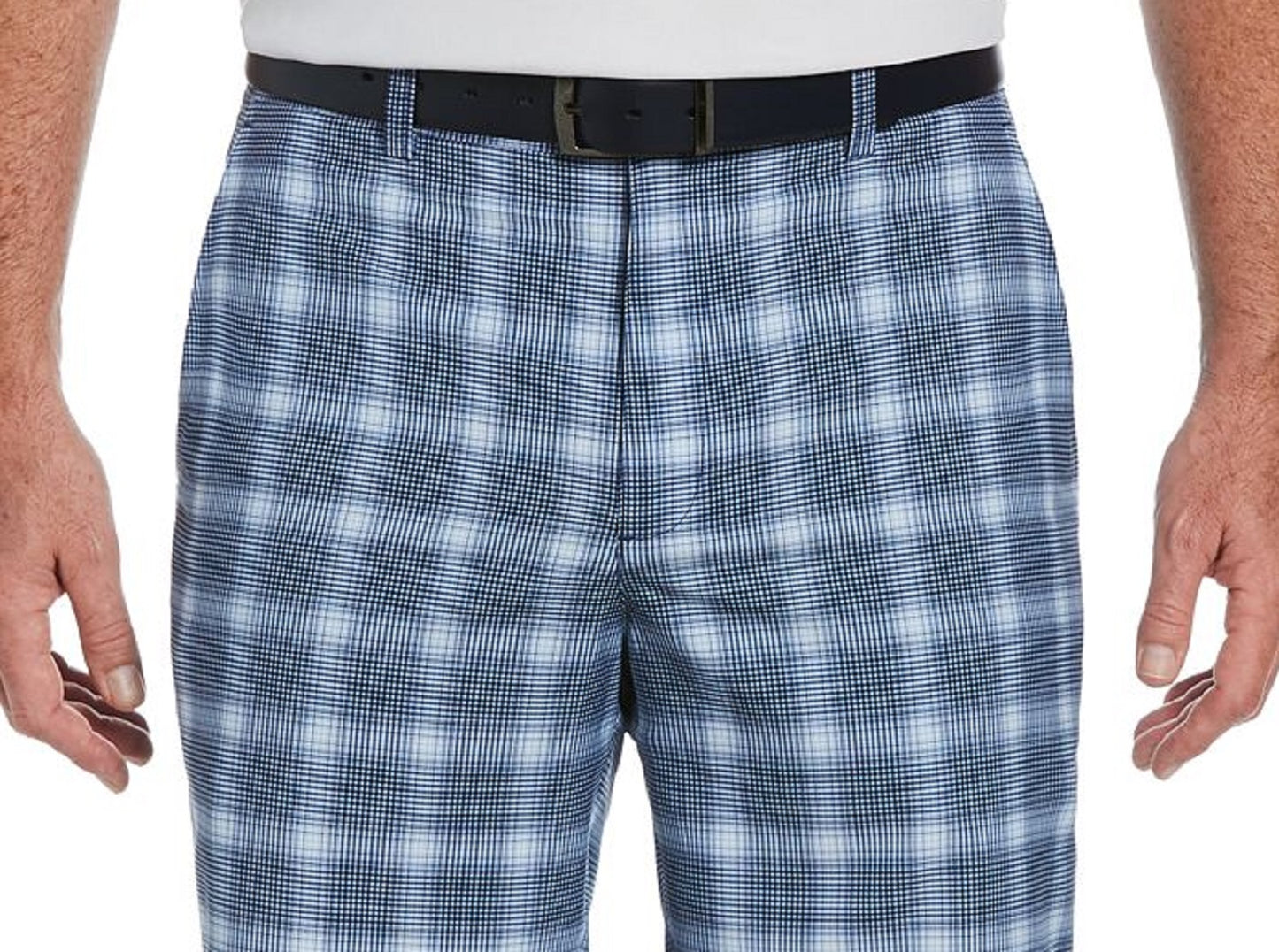 Shorts de golfe xadrez elástico com absorção de umidade para homens do PGA Tour, azul, tamanho 38