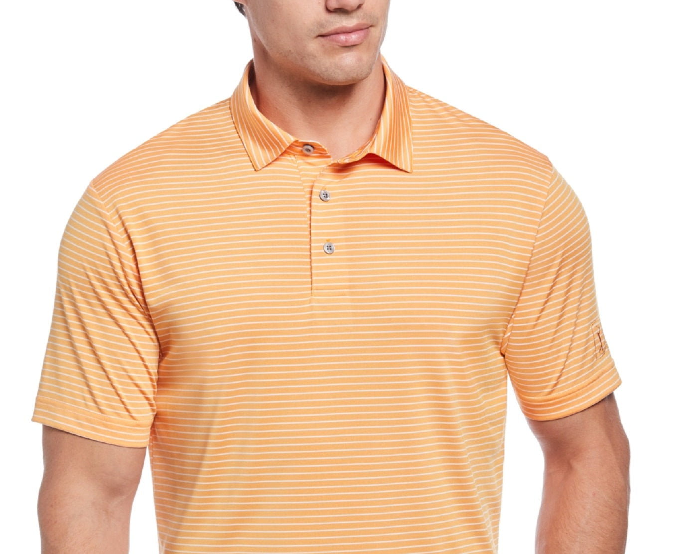 Polo de golfe listrado com alimentação única masculina PGA Tour, laranja, tamanho médio