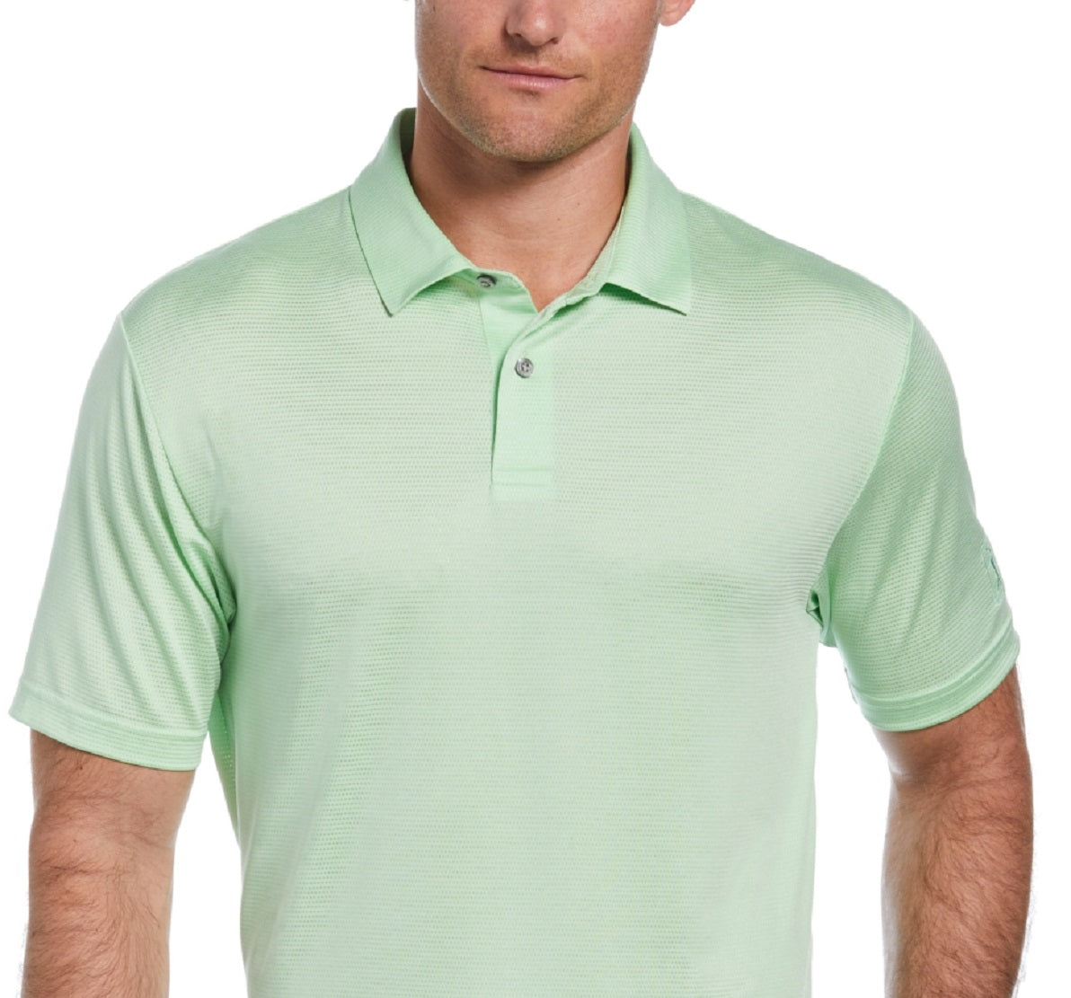Camisa polo de golfe com textura de tinta espacial masculina PGA Tour, verde, tamanho pequeno