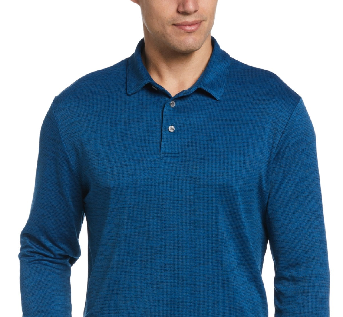Camisa polo de golfe de manga comprida com padrão pied-de-poule masculino PGA Tour, azul, tamanho pequeno