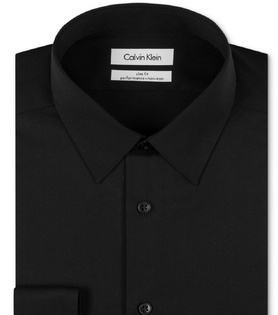 Camisa social Calvin Klein masculina slim fit, sem passar roupa, com gola espinha de peixe, preta, tamanho 34x35