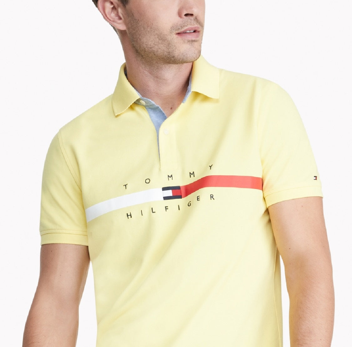 Camisa polo Tommy Hilfiger masculina Th Flex Nial Custom Fit manga curta amarela tamanho X-G