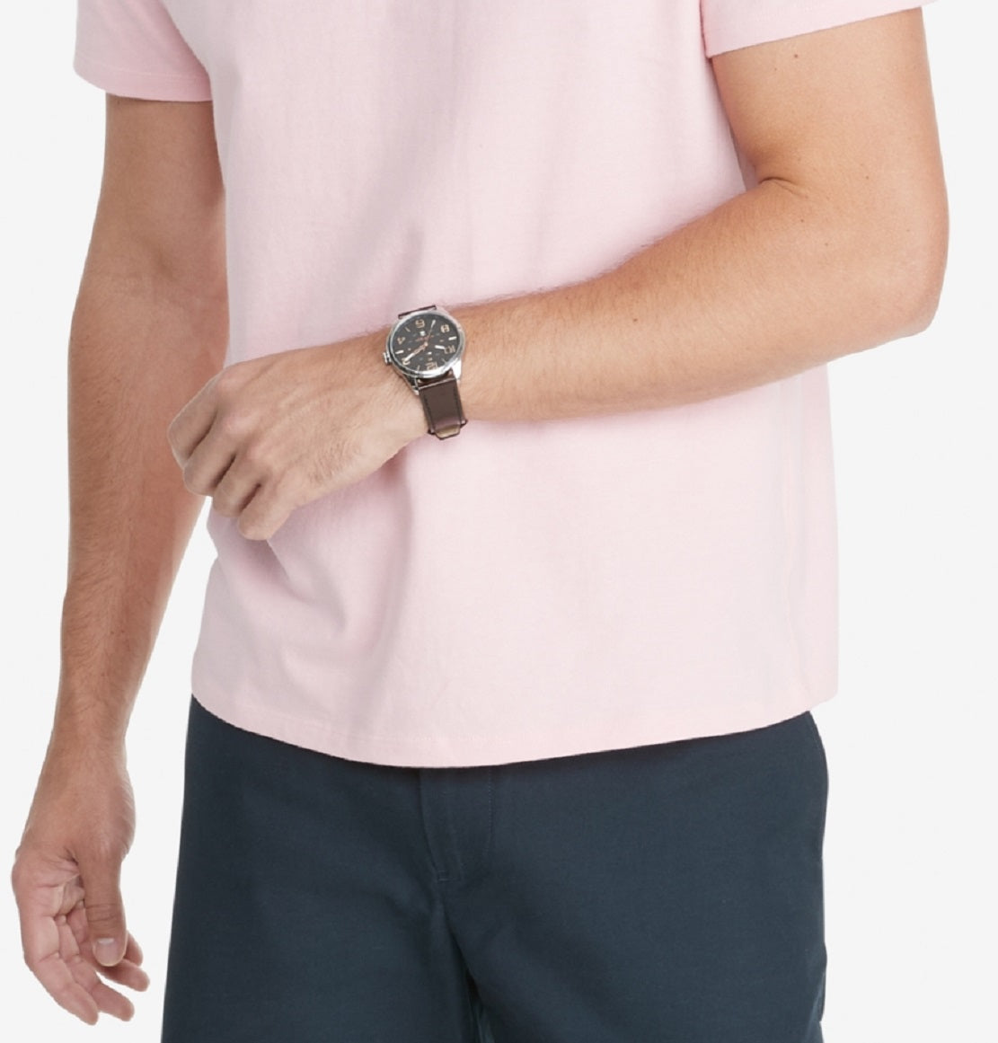 Camiseta Tommy Hilfiger Masculina Listrada de Bandeira Manga Curta Rosa Tamanho Grande