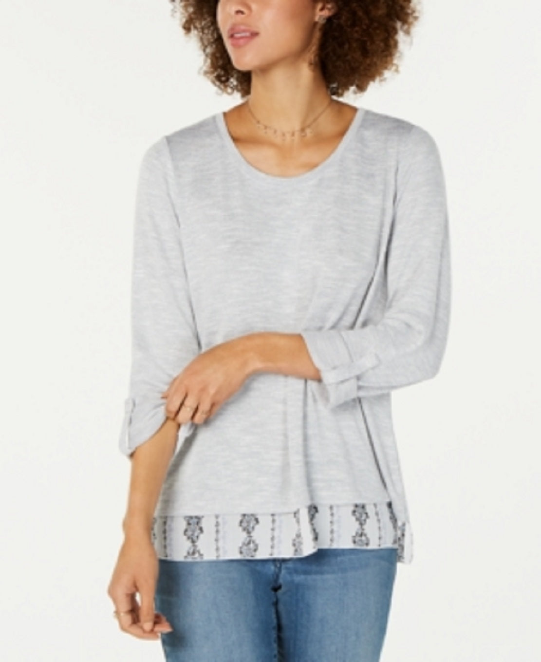 Blusa feminina estilo &amp; co, com abas dobráveis ​​e em camadas, cinza, tamanho 2XL