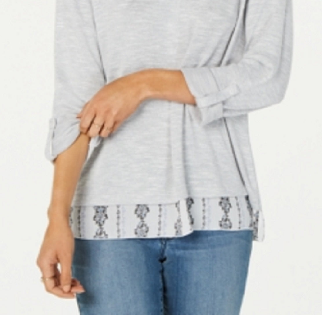 Blusa feminina estilo &amp; co, com abas dobráveis ​​e em camadas, cinza, tamanho 2XL
