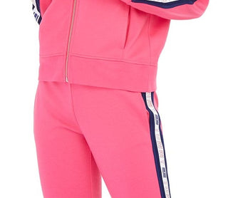 Tommy Hilfiger Moletom com capuz feminino com logotipo esportivo e zíper, rosa, tamanho extragrande