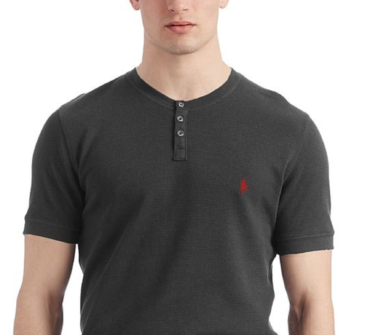 Camisa de dormir masculina Polo Ralph Lauren Waffle Knit Stretch Henley preta tamanho XX-G