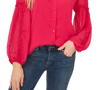 Blusa CeCe Feminina com Detalhe de Babados em Chiffon Amassado Rosa Tamanho XG