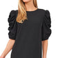 Vestido feminino CeCe com mangas franzidas, preto, tamanho grande