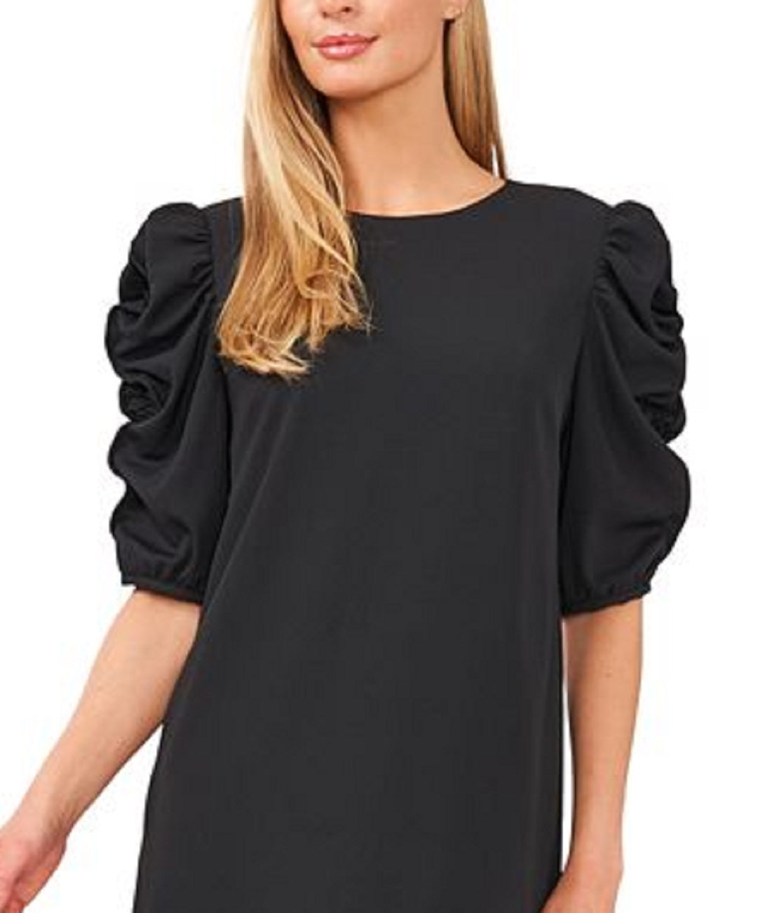 Vestido feminino CeCe com mangas franzidas, preto, tamanho grande