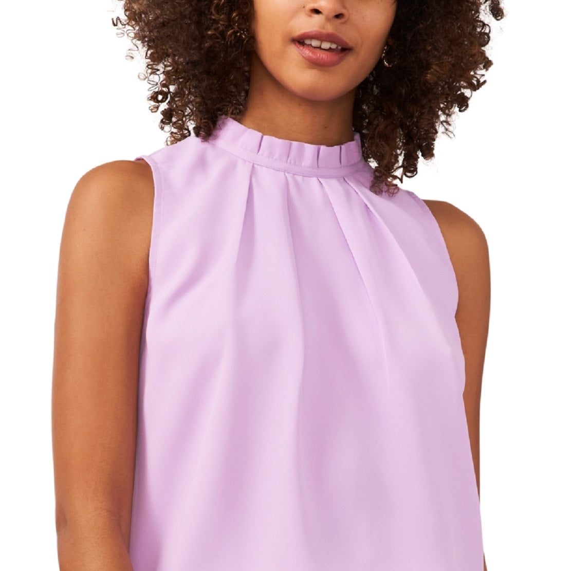 Vince Camuto Blusa feminina sem mangas com decote plissado, roxa, tamanho 1X