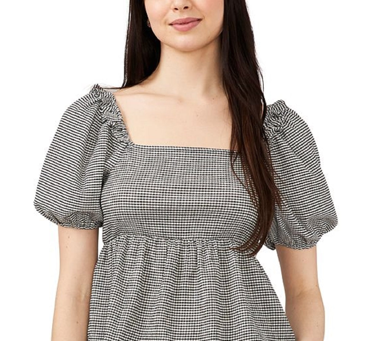 Blusa Peplum com Estampa Xadrez Riley &amp; Rae Feminina Cinza Tamanho P