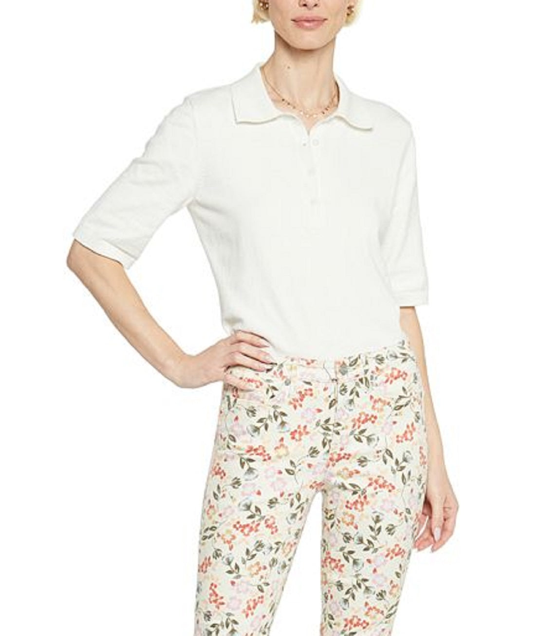 Calça jeans capri feminina Chloe com fenda lateral, branca, tamanho 14, da NYDJ