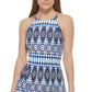 Vestido feminino Vince Camuto estampado, gola alta, ajuste evasê, azul, tamanho 8