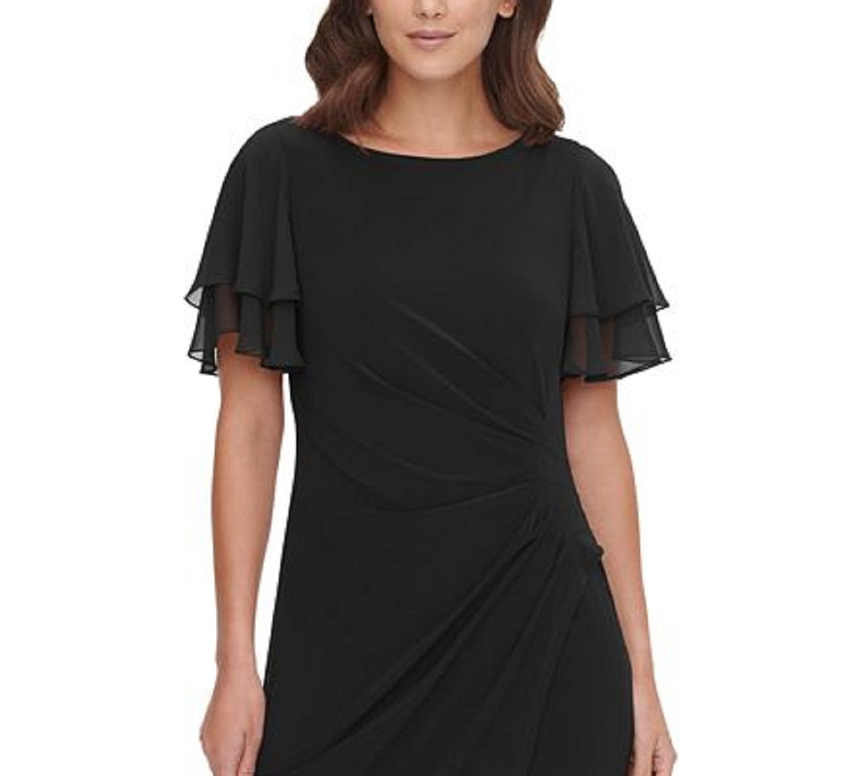 Vestido tubinho com manga de chiffon feminino Jessica Howard, preto, tamanho 8, pequeno