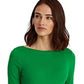 Camiseta Ralph Lauren Feminina de Algodão com Gola Canoa Verde Tamanho Grande
