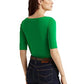 Camiseta Ralph Lauren Feminina de Algodão com Gola Canoa Verde Tamanho Grande
