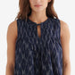 Blazer feminino Lucky Brand de algodão estampado com decote em V, azul, tamanho X-S