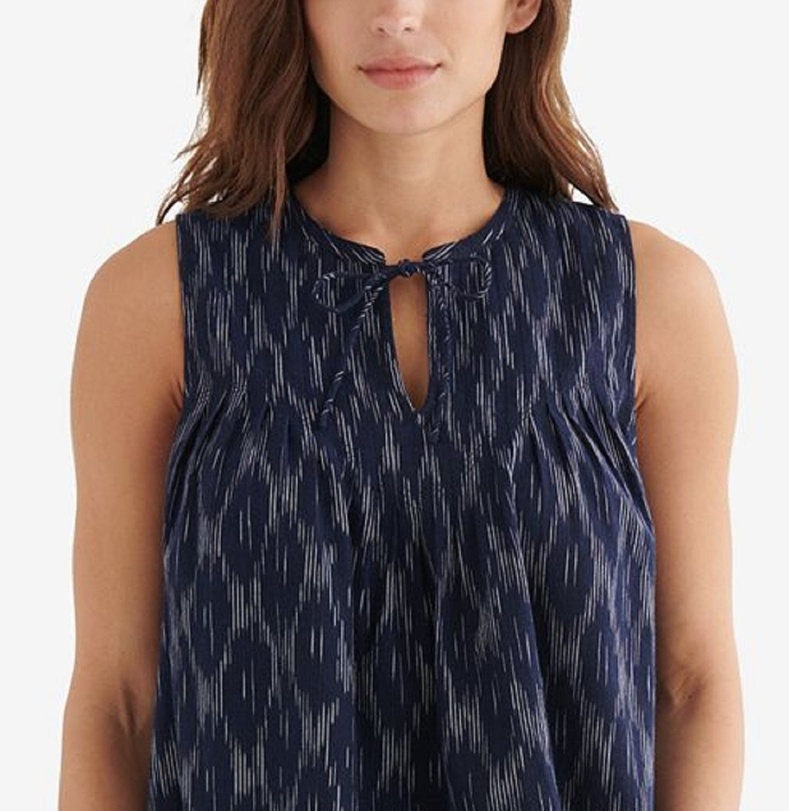 Blazer feminino Lucky Brand de algodão estampado com decote em V, azul, tamanho X-S