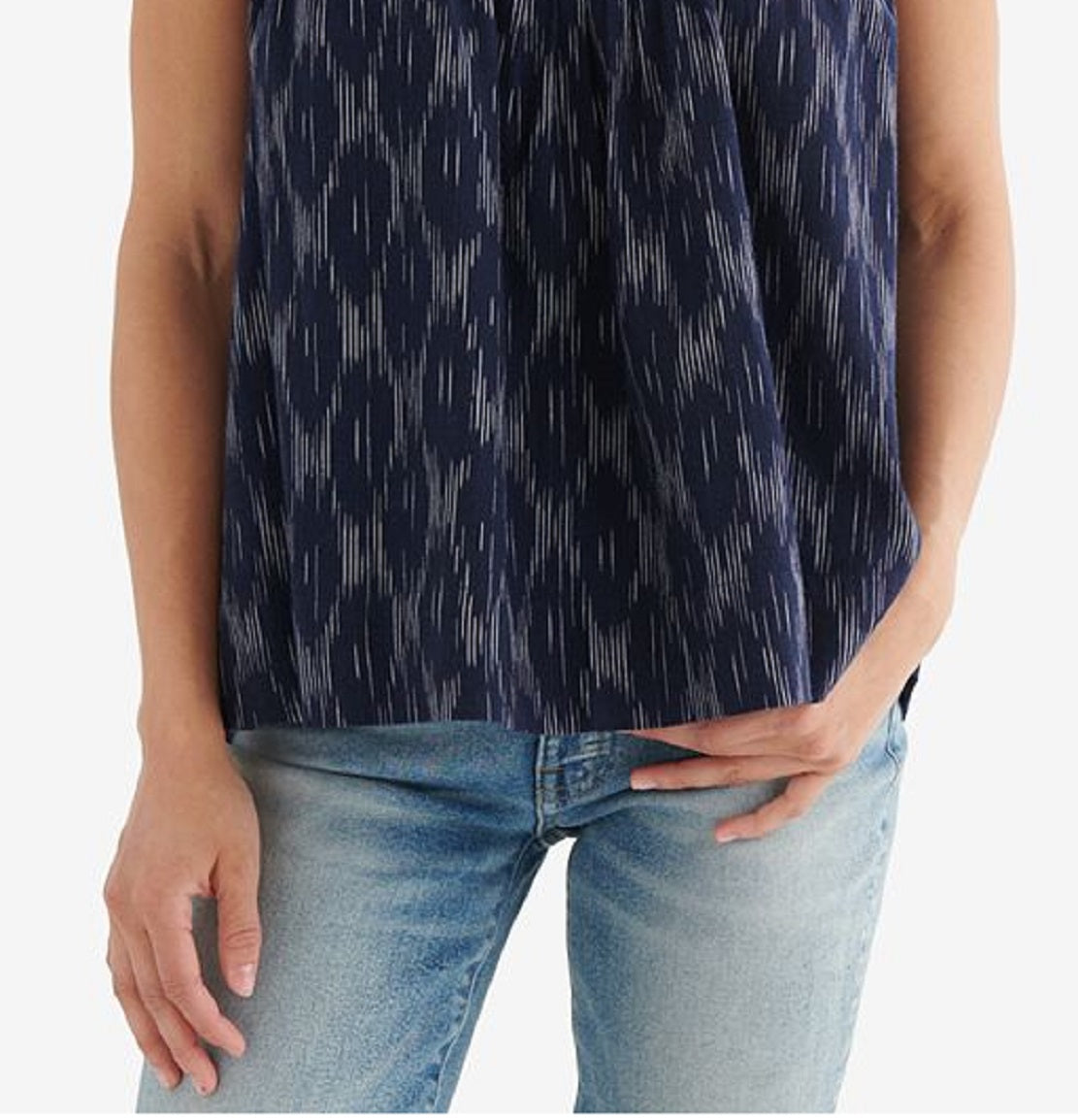 Blazer feminino Lucky Brand de algodão estampado com decote em V, azul, tamanho X-S