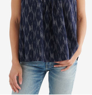 Blazer feminino Lucky Brand de algodão estampado com decote em V, azul, tamanho X-S