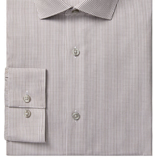 Camisa social masculina Calvin Klein Slim Fit Stretch Modern Check, sem passar, bege, tamanho 16,5 x 34 x 35