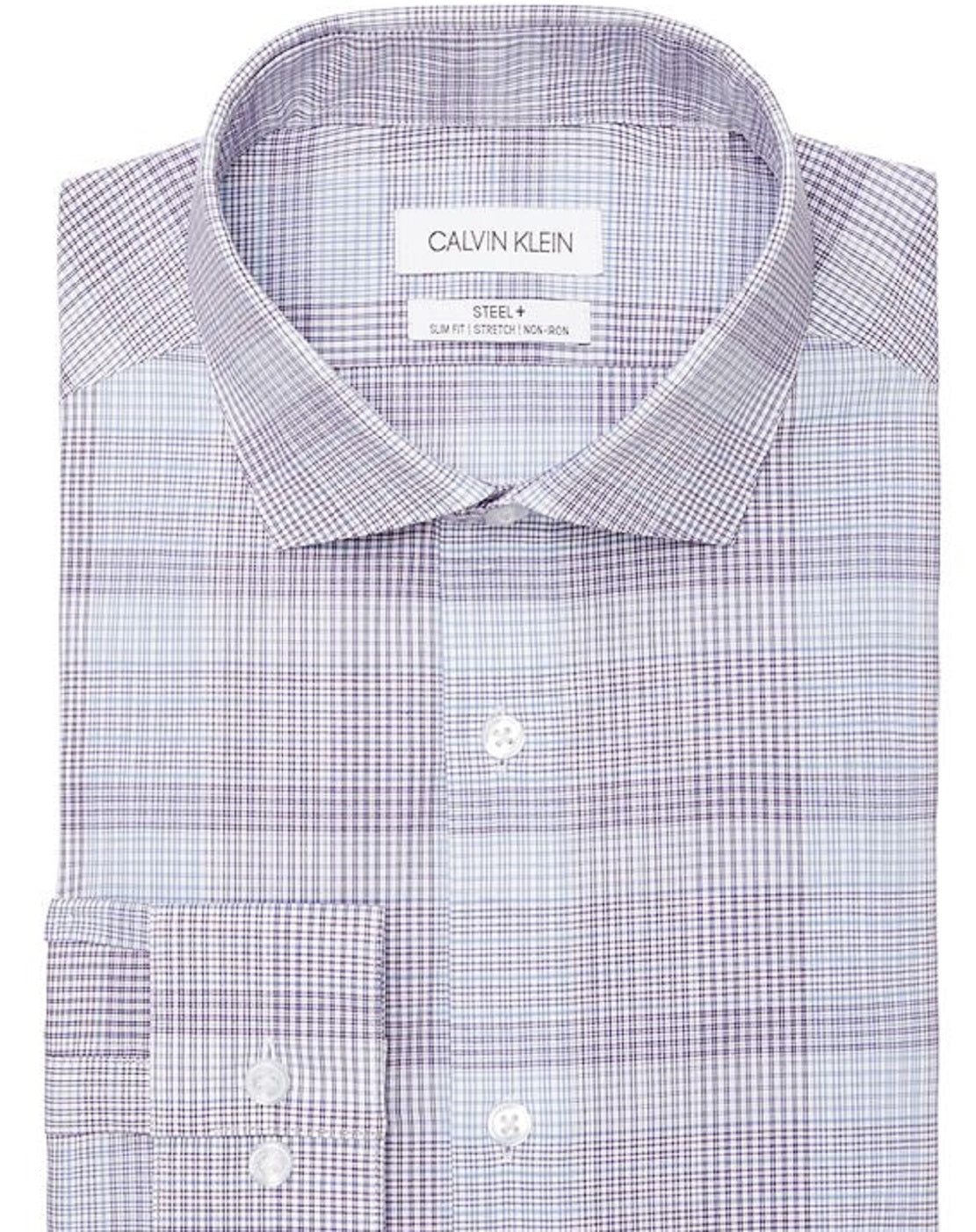 Camisa social masculina Calvin Klein Steel Slim Fit, sem passar, com elastano, roxa, tamanho 14,5 x 32 x 33