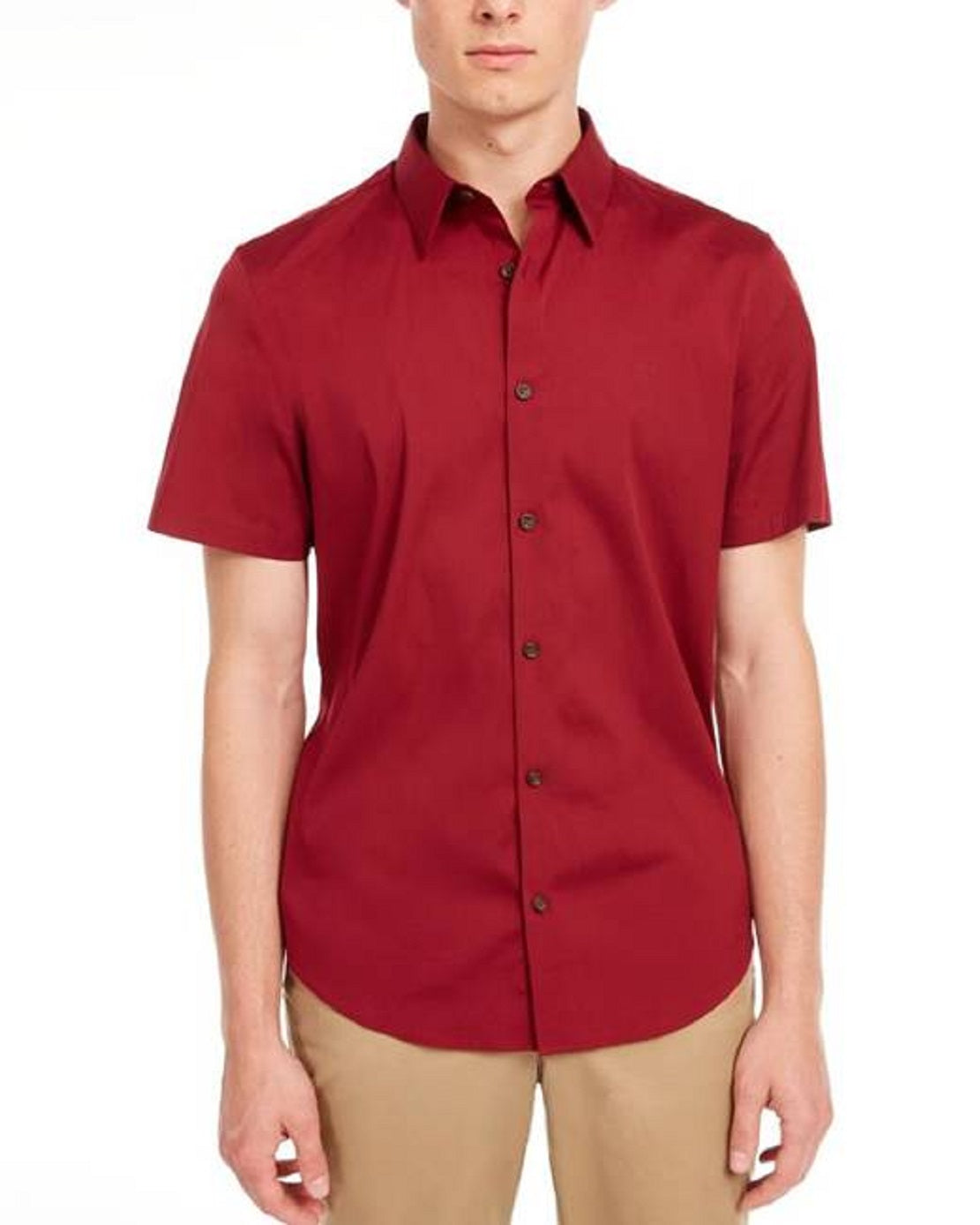 Camisa social masculina Calvin Klein Slim Fit de comprimento curto, vermelha, tamanho grande