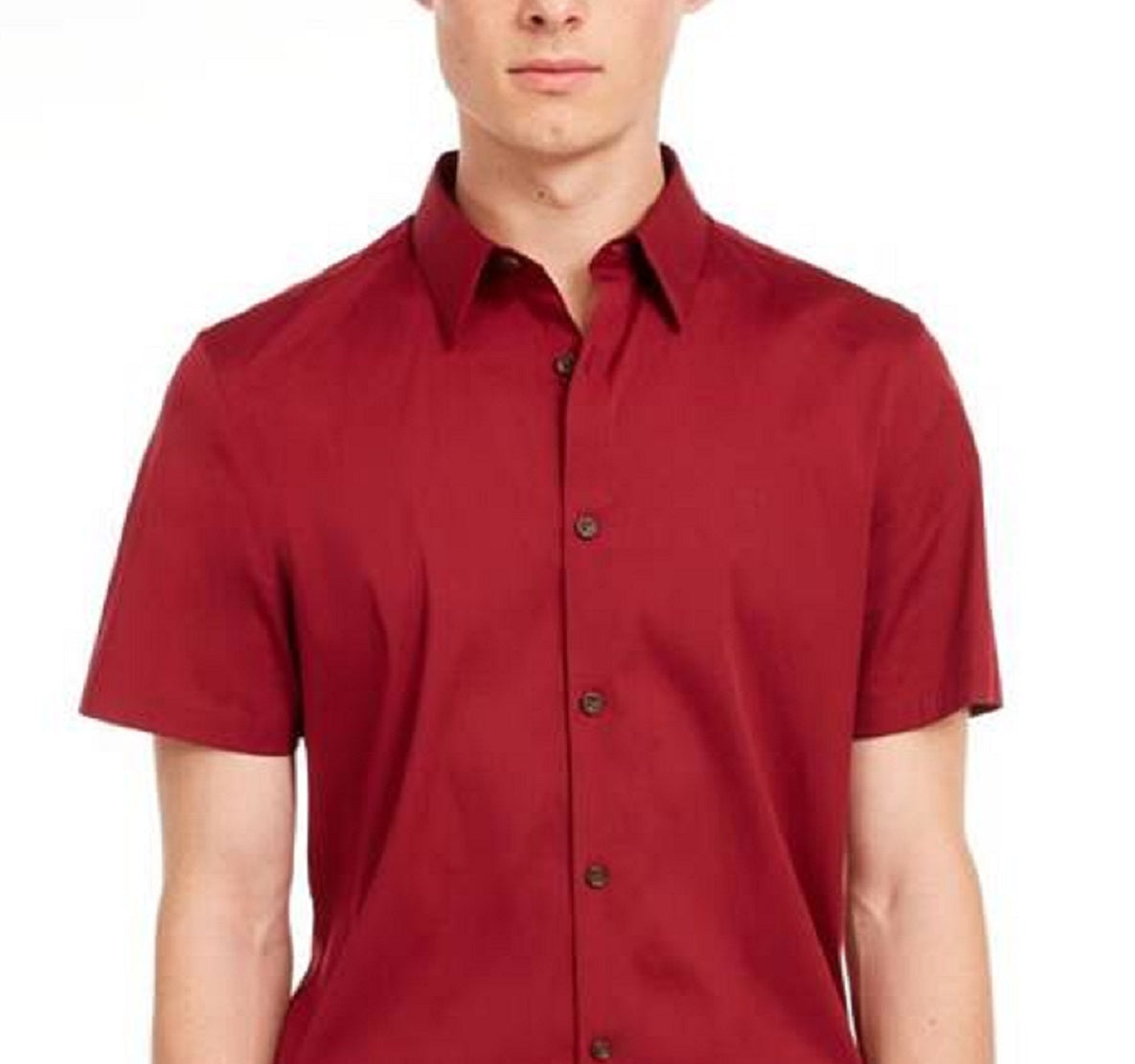 Camisa social masculina Calvin Klein Slim Fit de comprimento curto, vermelha, tamanho grande