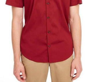 Camisa social masculina Calvin Klein Slim Fit de comprimento curto, vermelha, tamanho grande