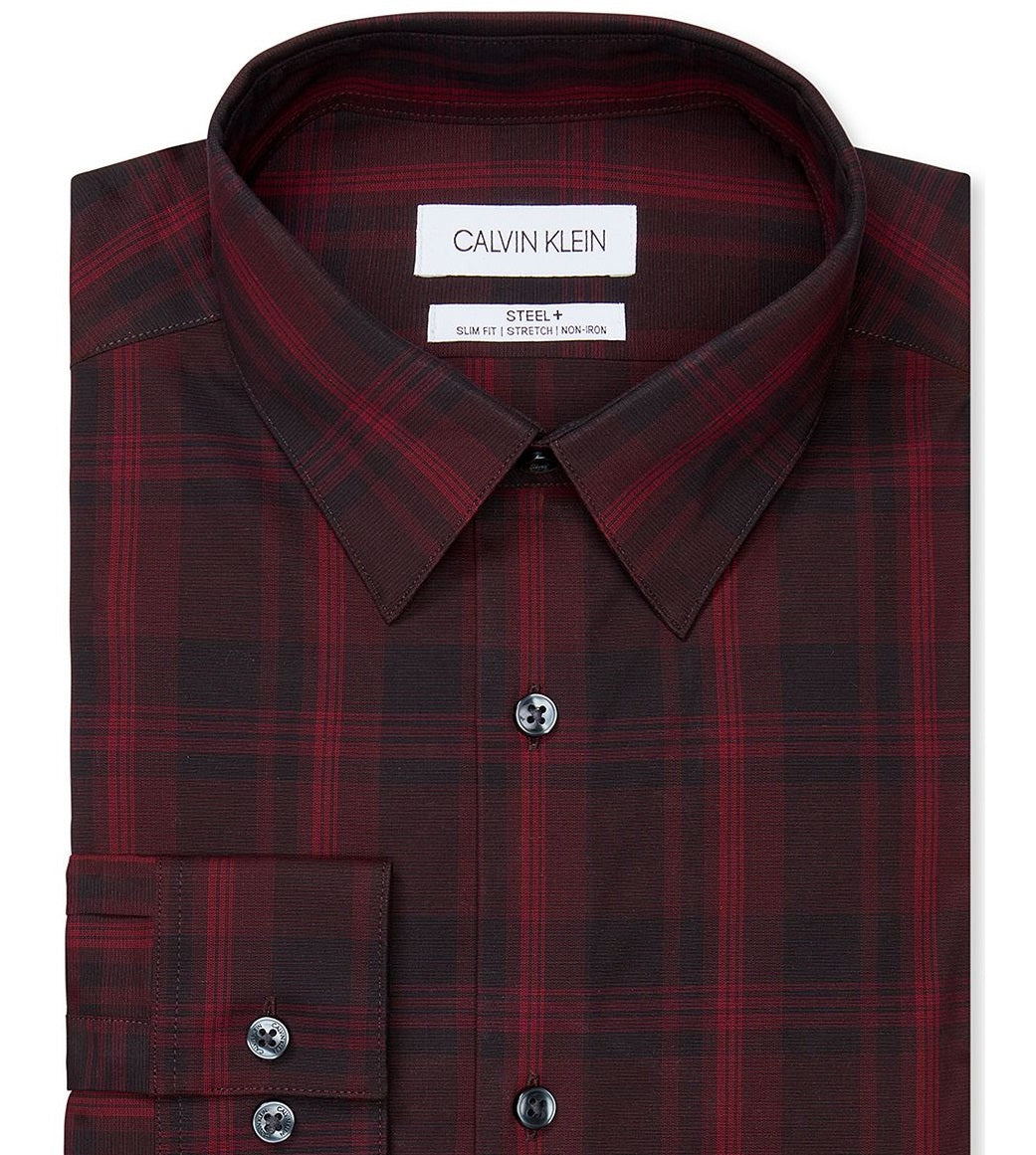 Camisa social Calvin Klein masculina slim fit, elástica e sem ferro, tamanho 17x36x37, vermelha