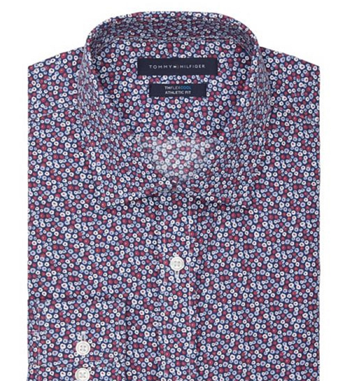 Camisa social masculina Tommy Hilfiger Th Flex Cool Athletic Fit vermelha tamanho 17x34x35