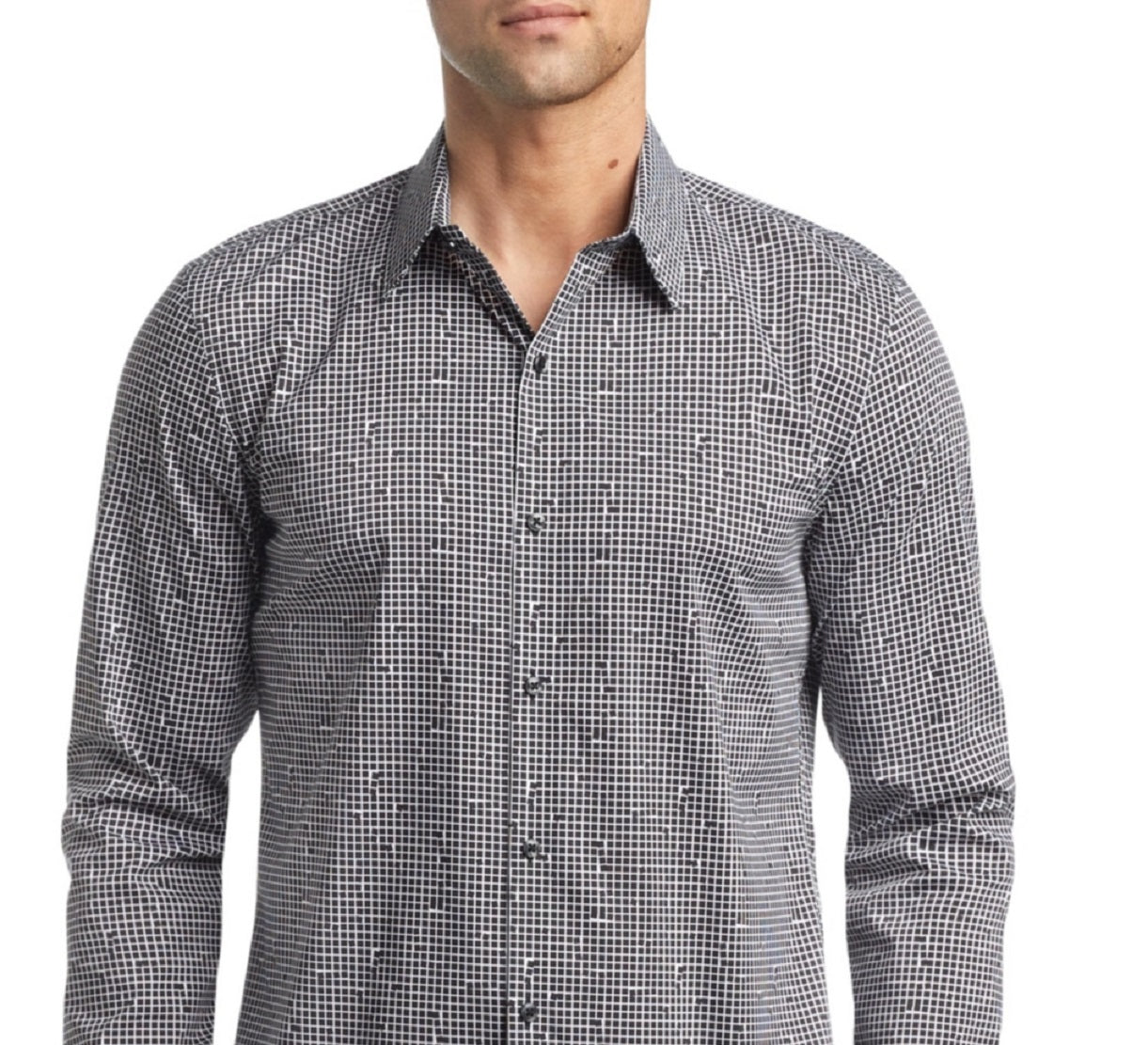 Camisa social Calvin Klein masculina extra slim fit elástica para fora da calça, preta, tamanho médio