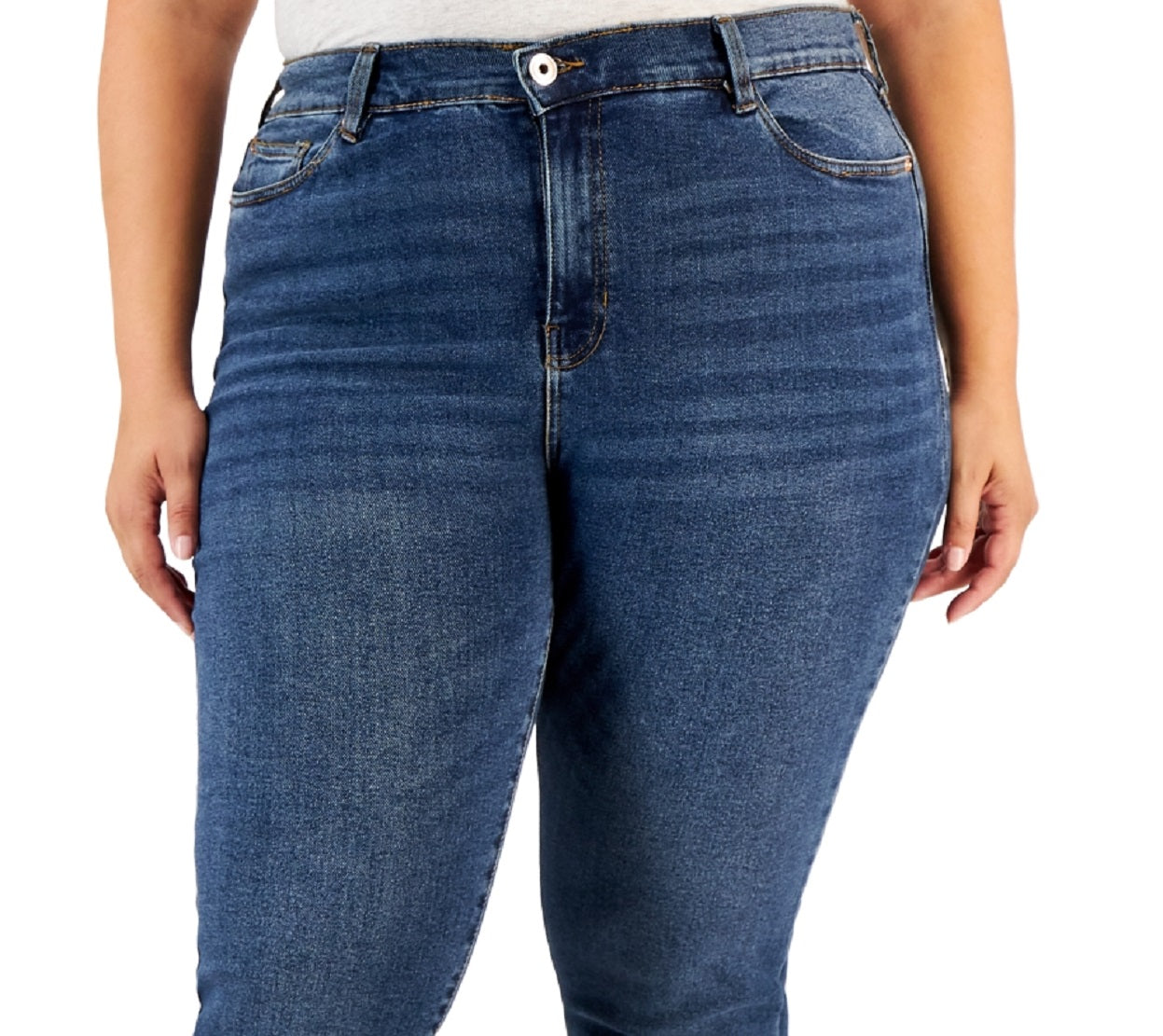 Calça jeans feminina com punho rosa da Celebrity, tamanho 18W, azul