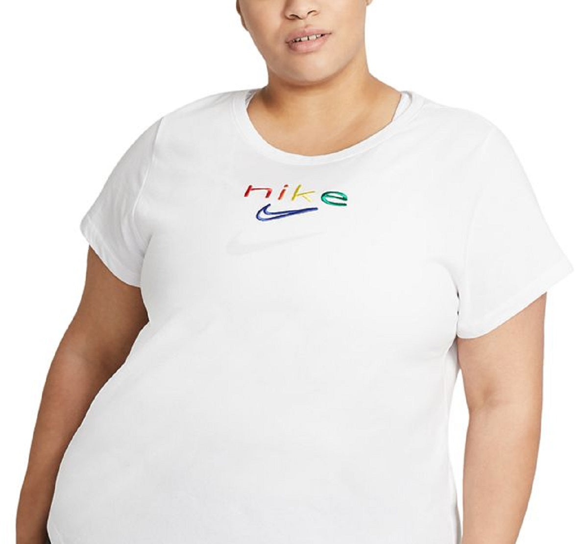 Camiseta Nike Dri Fit Rainbow com logotipo bordado, branca, tamanho 2X