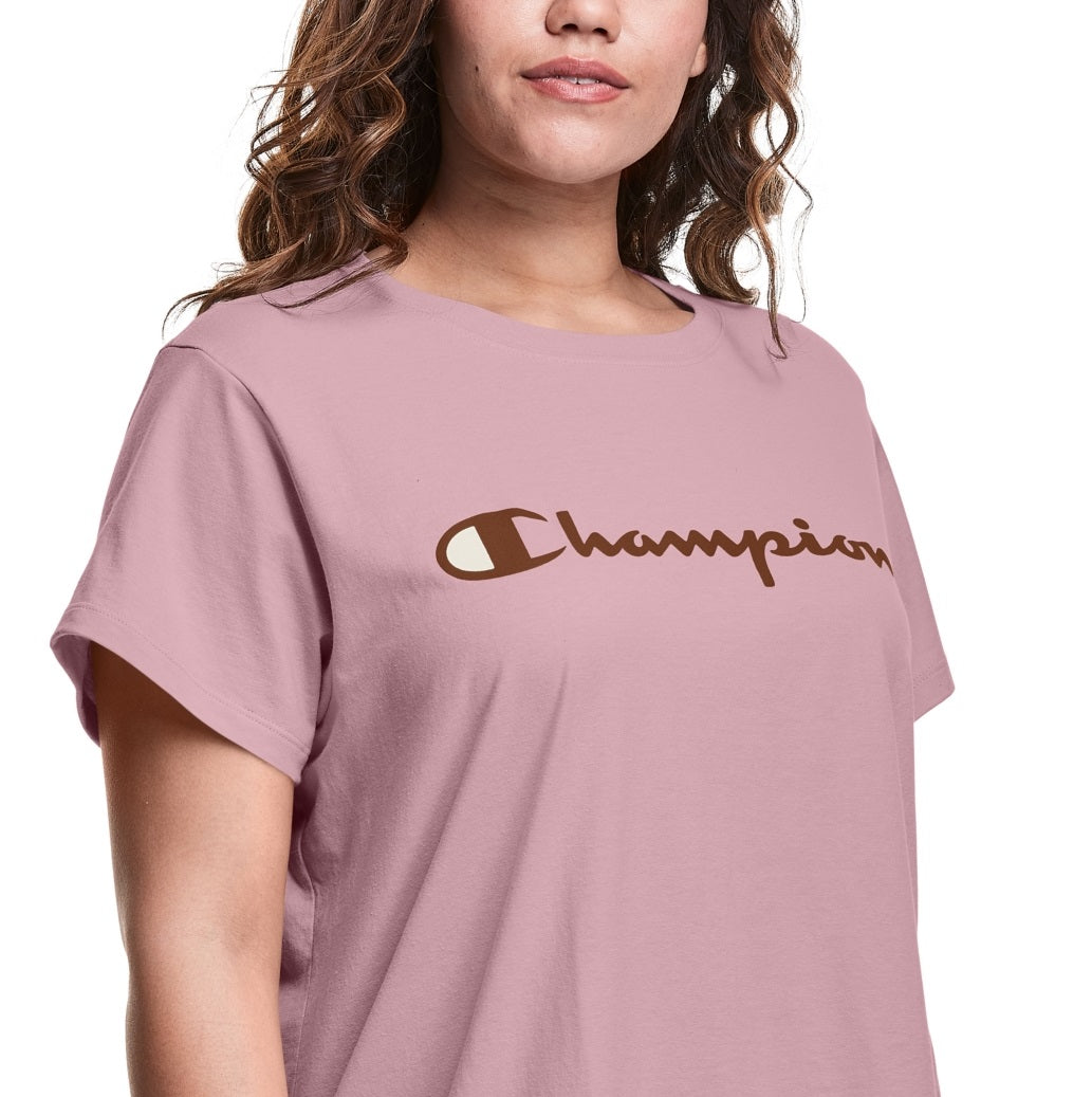 Camiseta feminina Champion Classic Logo Graphic Rosa Tamanho 1X