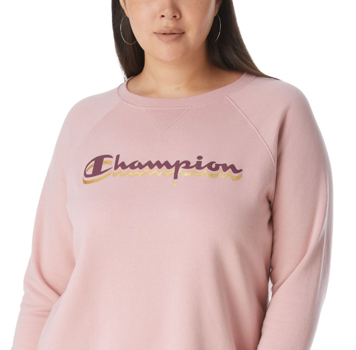 Moletom com estampa de logotipo Champion feminino, rosa, tamanho 3X