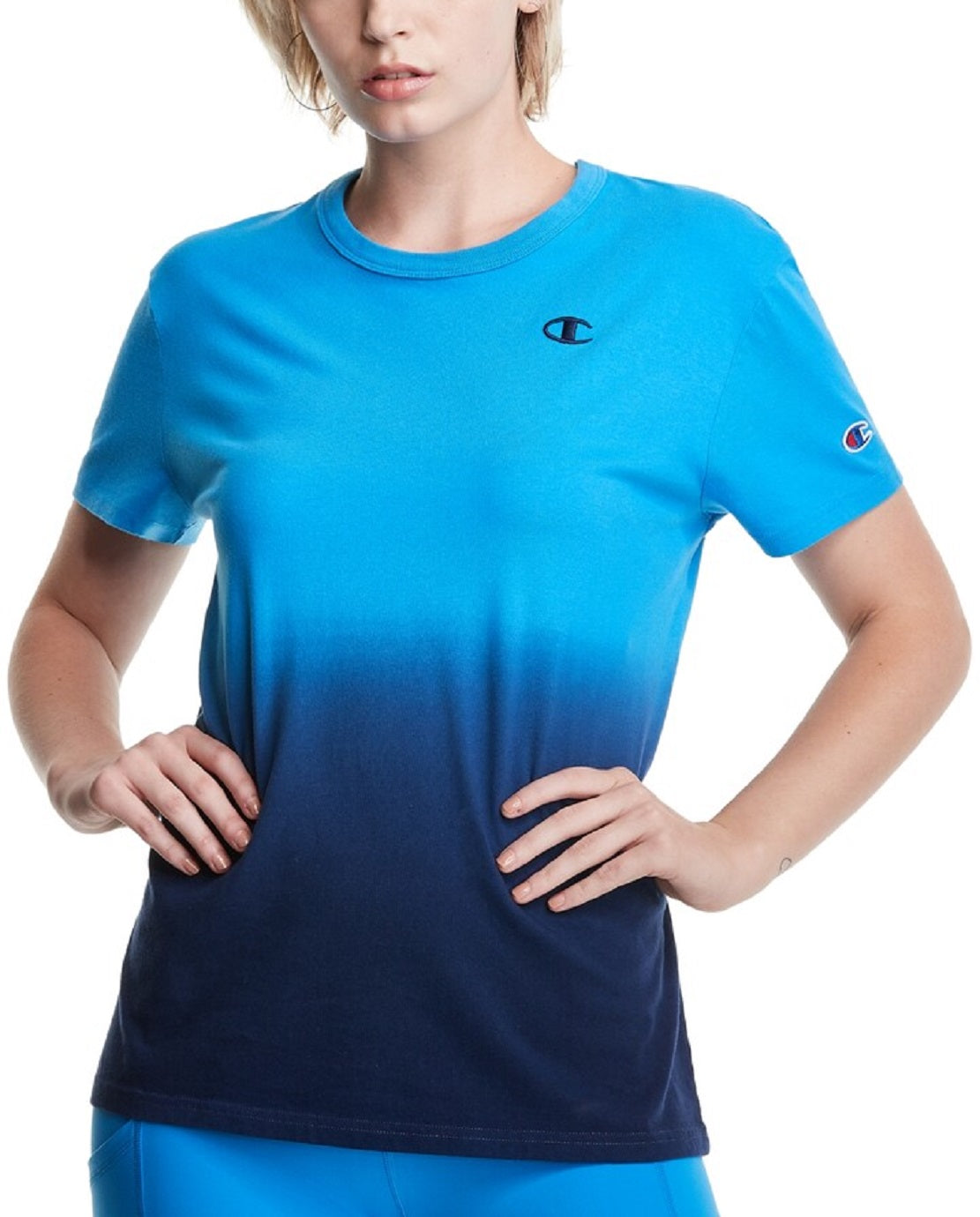 Camiseta feminina Champion Cotton Dip Dyed Relaxed, azul, tamanho X-S