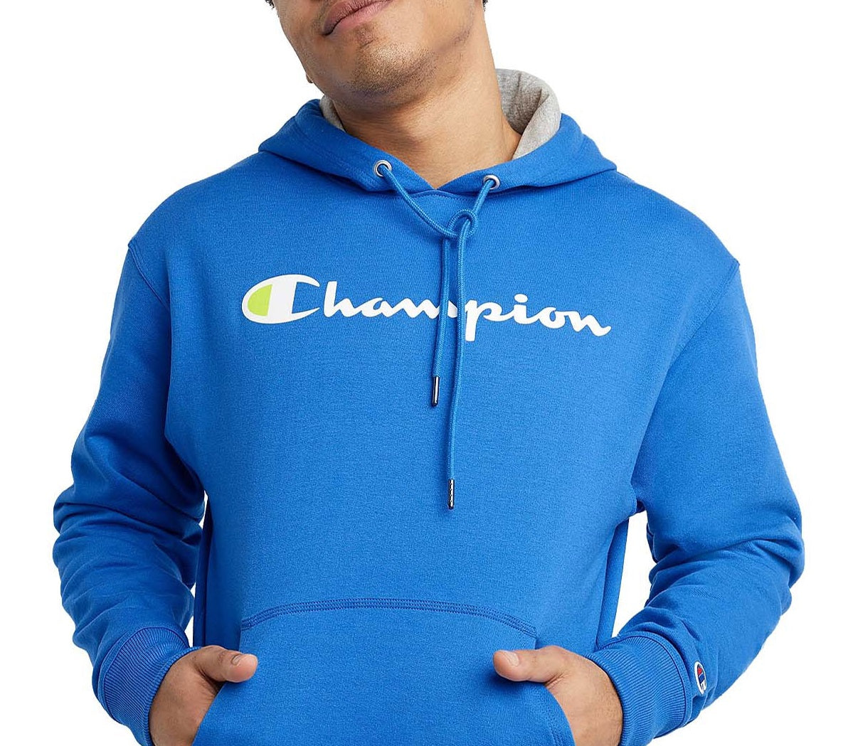 Moletom com capuz Champion Powerblend Graphic Masculino Azul Tamanho Médio