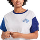 Camiseta cropped feminina Champion Colorblocked, branca, tamanho XX-G