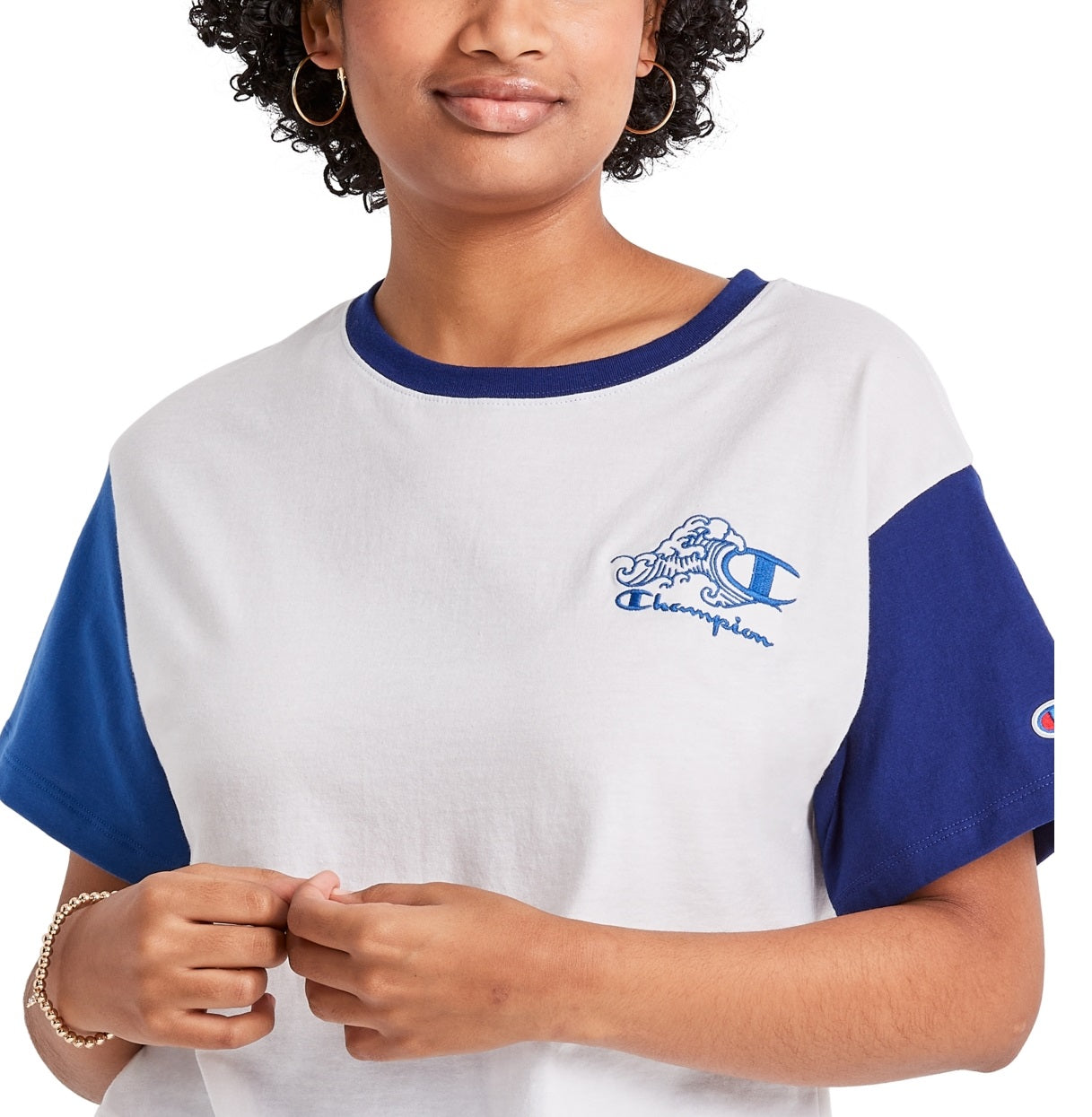 Camiseta cropped feminina Champion Colorblocked, branca, tamanho XX-G